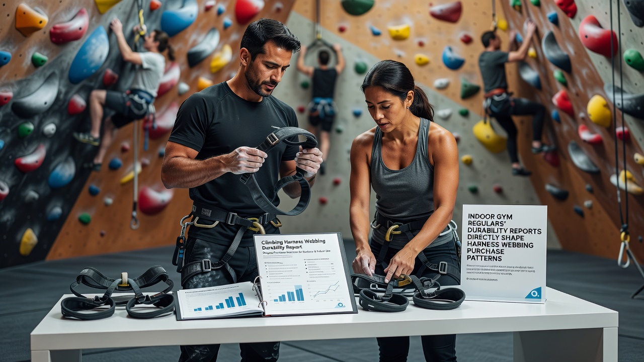 Outdoor multi-pitch climbers reviewing harness specifications before an ascent