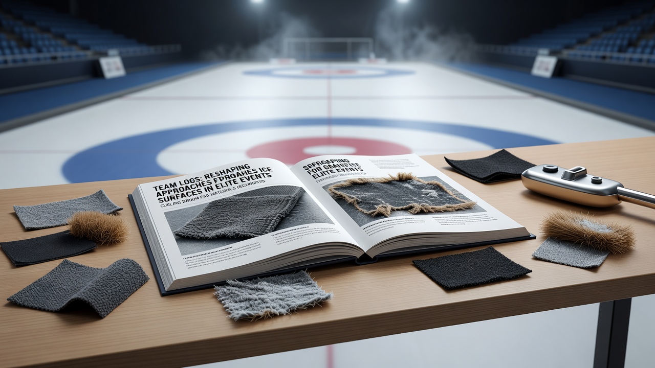 Curling broom pads with various synthetic materials tested on granite ice during elite competition preparation