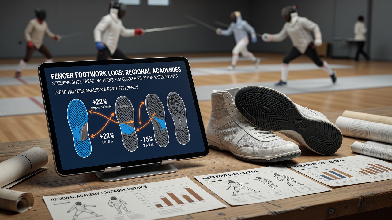 Regional fencing academy athletes demonstrating footwork drills on training mats with specialized saber shoes