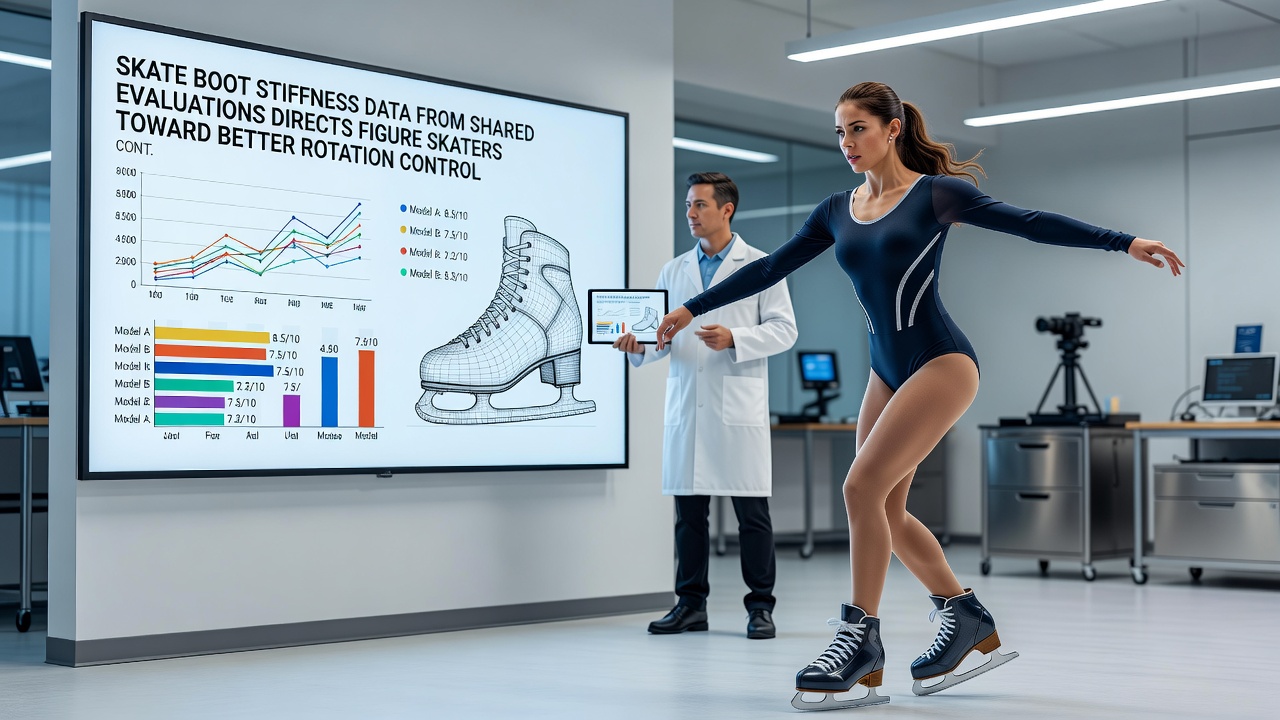 Close-up view of figure skate boot during a spin, highlighting ankle support and blade alignment