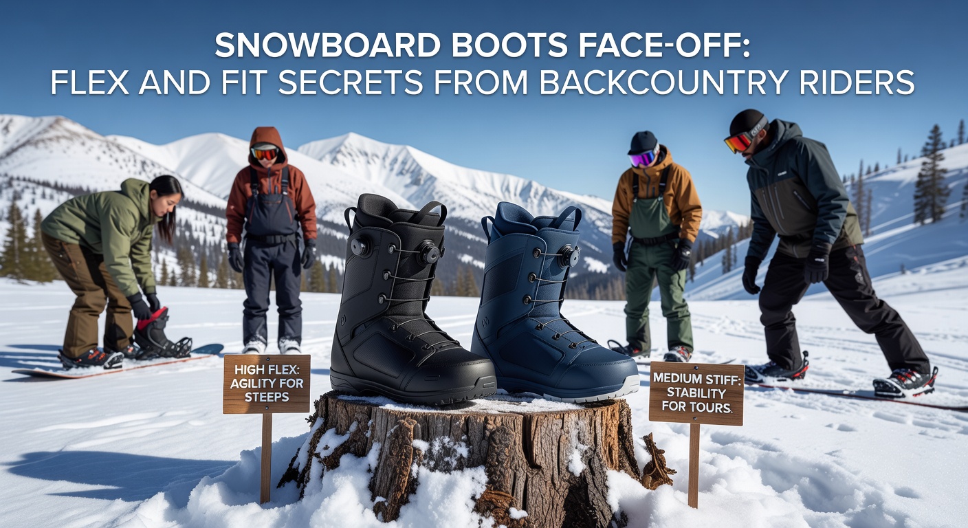 Close-up of snowboard boots in cross-section, highlighting internal flex zones and heat-moldable liners used by backcountry riders for custom fit.