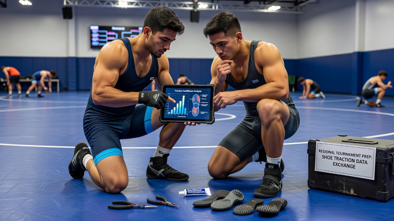 Detailed view of modified wrestling shoe soles shared in community data exchanges